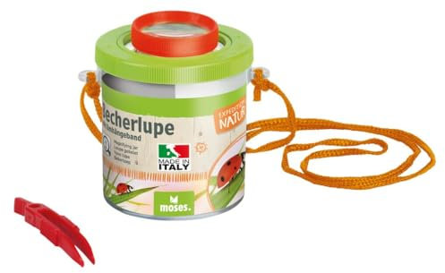 moses. Expedition Natur Becherlupe mit Band, Mit 2- und 4-Fach Vergrößerung, Lupendose zur Beobachtung von Insekten oder Blättern, Vergrößerungsbecher für Kinder