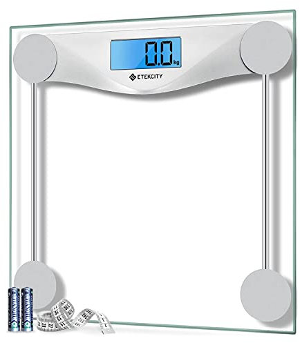 Etekcity Scales for Body Weight, Bathroom Scale with Clear LCD Display, High-Precision Measurement Technology (0.1kg/Max 180kg), 6mm Ultra Slim Design Tempered Glass,Silver