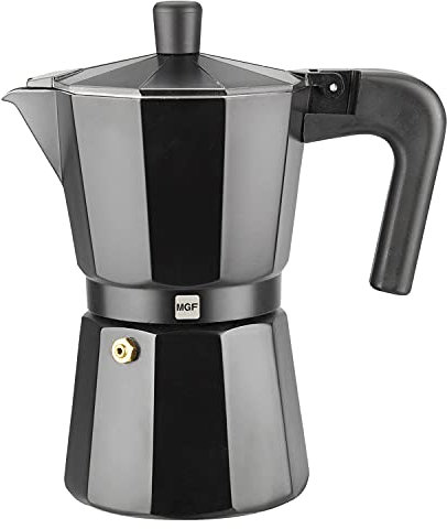 MAGEFESA Kenia Noir - Cafetera Italiana Negra 9 Tazas, 450ml, Aluminio Esmaltado, Cocinas de Gas, Vitrocerámica y Eléctricas, NO APTA PARA INDUCCIÓN