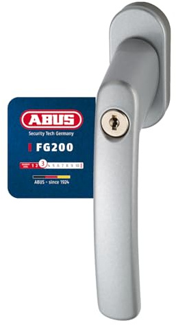 Manilla para ventana con cerradura ABUS FG200 AB208 - juego de 5 - pomo para ventana con cilindro de presión, llaves iguales - nivel de seguridad ABUS 3-84582 - plateado