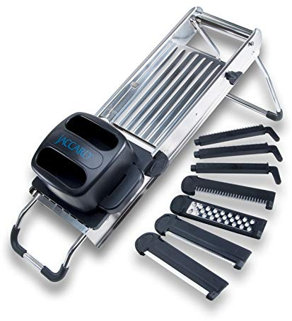 Jaccard Stainless Steel SafeHands Mandolin Slicer, Food Chopper, Compact Vegetable Chopper with Seven Interchangeable Blade Cartridges, Easy to Use and Store, Dishwasher-Safe