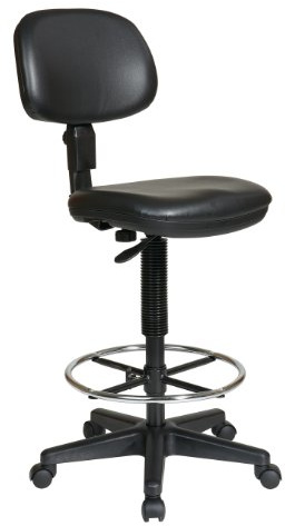 Office Star DC Series Adjustable Drafting Chair with Foot Ring and Sculptured Foam Seat, Black Vinyl