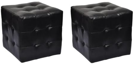 vidaXL 2X Pouf Cube Capitonné Noir Similicuir Salon Canapé Siège Repose-Pied