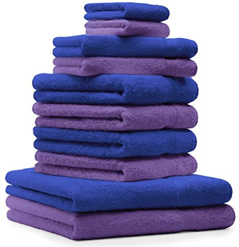 Betz 10-TLG. Handtuch-Set Classic 100% Baumwolle 2 Duschtücher 4 Handtücher 2 Gästetücher 2 Seiftücher Farbe lila und Royalblau