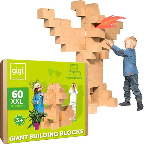 GIGI BLOKS Taille XXL 60 Briques Geantes en Carton Empilables & Emboîtables | Gros Bloc de Construction Enfant Robustes, Faciles à Assembler | Jeux de Construction Enfant Créatifs & Éducatifs