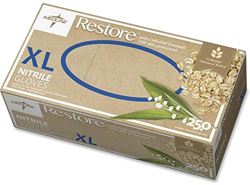 Medline Restore Nitrile Exam Gloves, 230 Count, X-Large, Powder Free, Disposable, Colloidal Oatmeal to Soothe Hands, Strong, Tear Resistant for Medical Tasks, Household Chores and More