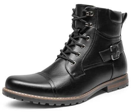 Bruno Marc Men's Leather Lace Up work Boots, Classic Combat and motorcycle biker military Boots for Men,Size 9,Black,PHILLY-3