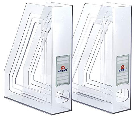 Acrimet Magazine File Holder, Durable Rack, Space-Saving Organizer (Plastic) (Clear Crystal Color) (2 Pack)