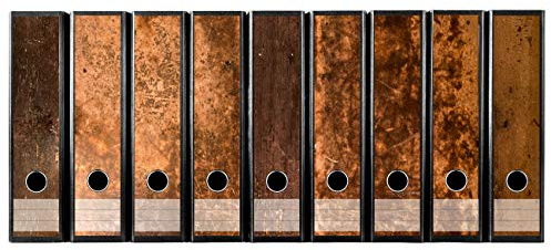 codiarts. Etichette autoadesive per raccoglitori larghi, raccoglitore ad arco a leva, 300 mm x 61 mm, set di 9 etichette, motivo: design rustico in legno di design in legno marrone decorato d'epoca