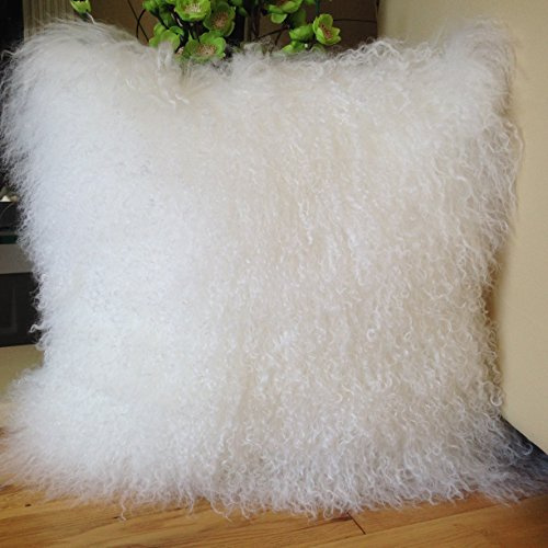 New 40cm x 40cm Genuine Mongolian Sheepskin Lamb Wool Fur Cushion Cover - Bleach White