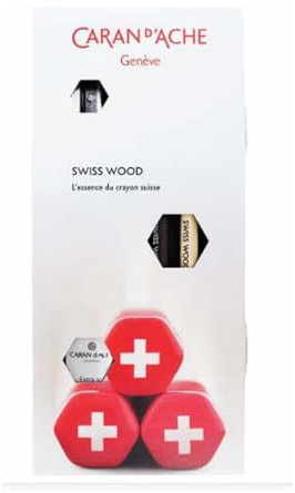 Caran d'Ache DAche Swiss Holz Bleistifte (2graphit Bleistifte, Radiergummi, Metall Spitzer), 348.102, silber