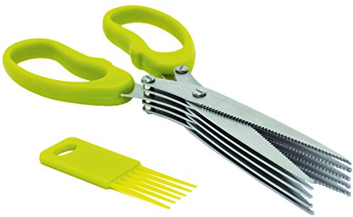 Starfrit Gourmet - Multi Blade Herb Scissors - 5 Serrated Stainless Steel Blades - Cleaning Tool Included