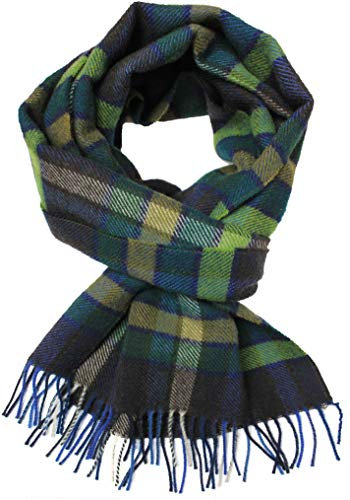 Rotfuchs® Webschal Herrenschal Winterschal Warm & weich Wolle Fischgrat & Karo mehrfarbig Made in Germany 180 x 31 cm grün