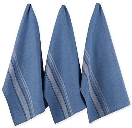 DII Lot de 3 torchons surdimensionnés en Coton à Rayures françaises, 50,8 x 76,2 cm, monogrammables de la Ferme de Campagne – Torchons à Farine – Bleu Chambray