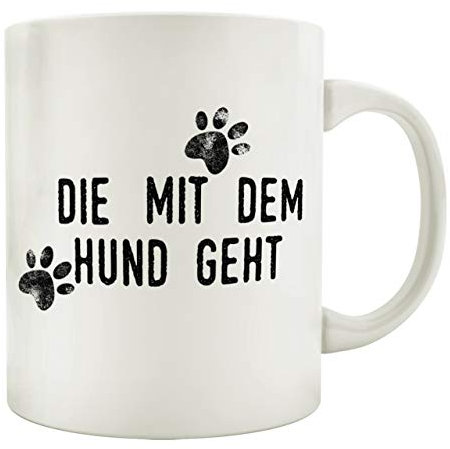 Interluxe Tasse Kaffeebecher Die mit dem Hund geht. Witziger Spruch Geschenk für Menschen mit Haustieren Hunden Pfote Besitzer