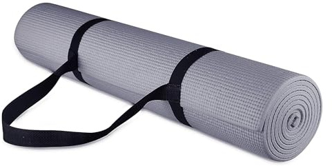 BalanceFrom GoYoga All Purpose High Density Non-Slip Exercise Yoga Mat with Carrying Strap, 1/4, Grey