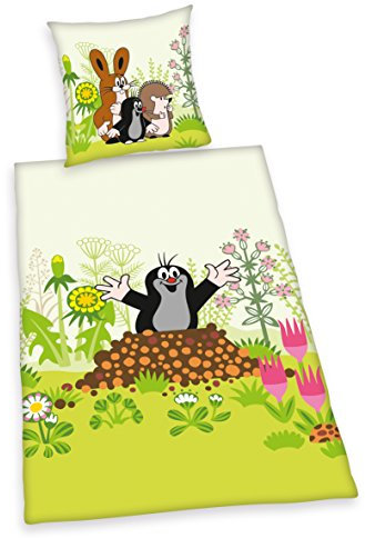 Herding Der kleine Maulwurf Bettwäsche-Set, Wendemotiv, Kopfkissenbezug 80 x 80 cm, Bettbezug 135 x 200 cm, Baumwolle, Flanell, Mehrfarbig