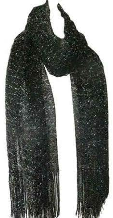 Mytoptrendz® Sparkly Lurex Shawl for Women Soft Lightweight Wrap Fringe Scarves for Wedding, Festive Party Prom and Evening Dress Cover Up (Black -Silver Lurex) BKS