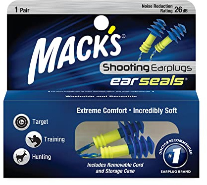 Mack's Ear Seals Shooting Earplugs, 1 Pair with Detachable Cord - 26db High NRR - Comfortable Noise Reduction Ear Plugs for Target Shooting, Trap and Hunting