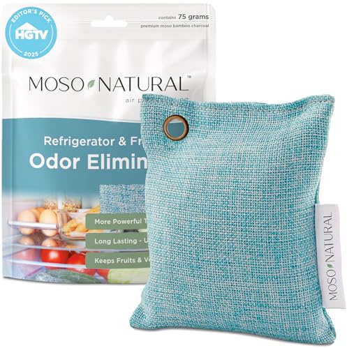 Moso Natural Fridge Deodorizer, HGTV Editors' Pick - Bamboo Charcoal Refrigerator Odor Eliminator, Reusable Odor Absorber for Freezer, Lasts 2 Years, Compact Design