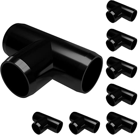 FORMUFIT 3/4 Tee Furniture Grade PVC Fitting in Black, Made in USA, UV-Resistant, Impact-Proof, 1.050” Actual Socket Diameter (Pack of 8) - F034TEE-BK-8