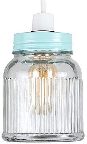 MiniSun | Retro Style Blue and Clear Glass Jar Ceiling Light Shade | Pendant Lights, Home Décor & Improvement Essential | 12cm Shade Width