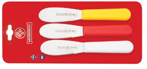 Mundial 3 Pack Serrated Edge Sandwich Spreader, 3.5 Inch, Brazilian High Carbon Stainless Steel, Ergonomic Polypropylene Handle for Pasting & Frosting
