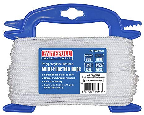 Faithfull FAIRW3030H White Braided Poly Rope 3mm Dia x 30M Max Load 13kg, Breaking Strain 50kg