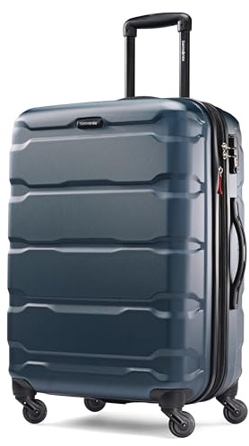 Samsonite Omni PC Hardside Expandable Luggage with Spinner Wheels, Teal, Checked-Medium 24-Inch