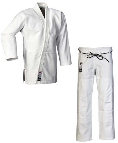 Ju-Sports Ju-Jutsu Anzug Pearl Pure Weiß A2 I Edler Jujutsu Anzug für Erwachsene I Klassisch schmaler BJJ Gi Herren I Doppelt verstärkter Brust- & Schulterbereich I 100% Baumwolle