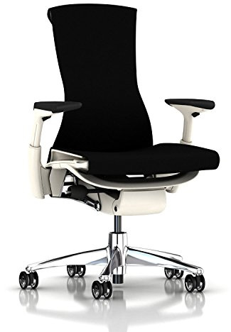 Herman Miller Embody Chair Home Office Desk Task Chair with Adjustable Arms Polished Aluminum Chrome Base White Frame and Rhythm Black Fabric Plus H9 Clear Translucent Hard Floor Caster Wheels
