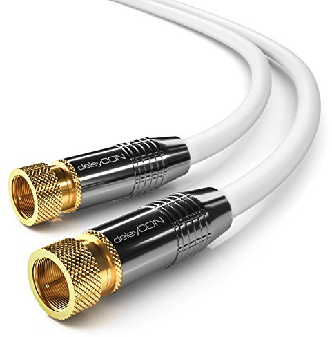 deleyCON 10m SAT-Kabel Antennkabel Satellitkabel Koaxialkabel för DVB-S/S2 4K Ultra HD Full HD 1080p HDTV - 2x F-Kontakter Rak Metallkontakter - Vit | Satellitkabel, för DVB-S/S2, Full HD 1080p HDTV, 2x F-kontakt metallkontakt