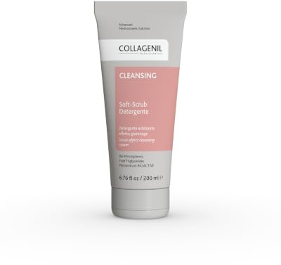 Collagenil Cleansing Soft-Scrub Detergente Ultradelicato, Latte Pulizia Viso, Esfoliante, Azione Gommage, Lenitivo e Rinfrescante, Rimuove Impurità e Cellule Morte, Made in Italy 200ml