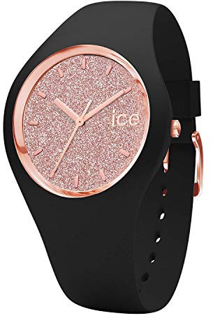 Ice-Watch - ICE glitter Black Rose-Gold - Schwarze Damenuhr mit Silikonarmband - 001353 (Medium)