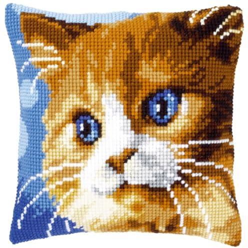 VERVACO Kit Cuscino Punto Croce Gatto Marrone Set Ricamo Principianti Cuscini Gobelin Decorativi ca. 40 x 40 cm Accessori per Lavoretti Creativi DIY Casa Decor Hobby Adulti Cross Stitch