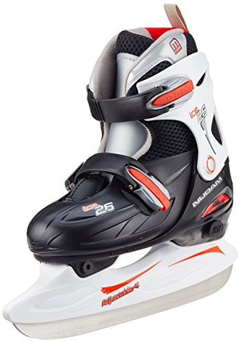 Nijdam Eishockey Schlittschuhe Größenverstellbar - Patines de Hockey sobre Hielo, Color Negro/Rojo/Blanco, Talla 30-33