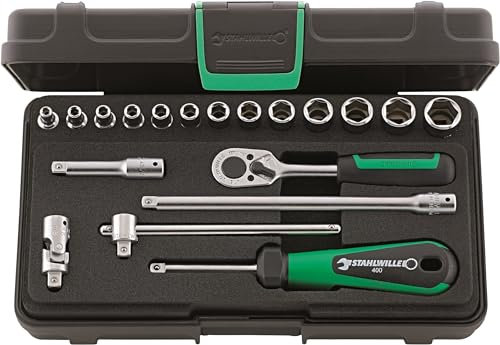 STAHLWILLE 40/13/6, 1/4 Steckschlüsselsatz 19-tlg., Knarre, Verlängerungen, Stecknüsse, Steckgriff etc. im robusten ABS-Kunststoffkasten, Made in Germany