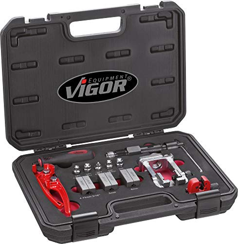Juego de abocardadores ViGOR V1728 I para conductos de pared fina de acero, aluminio y cobre I para utilizar en conductos de freno e hidráulicos directamente en el vehículo