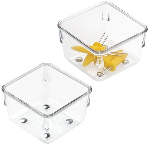 iDesign Linus Plastic Drawer Organizer, 3 x 3 x 2, Set of 2, Clear