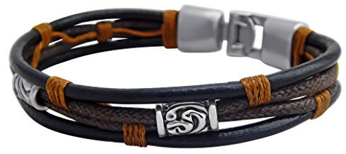 Hanessa Leder Surfer-Armband in Braun Silber Verschluß Herren-Schmuck Geschenk zu Weihnachten für den Freund/Mann