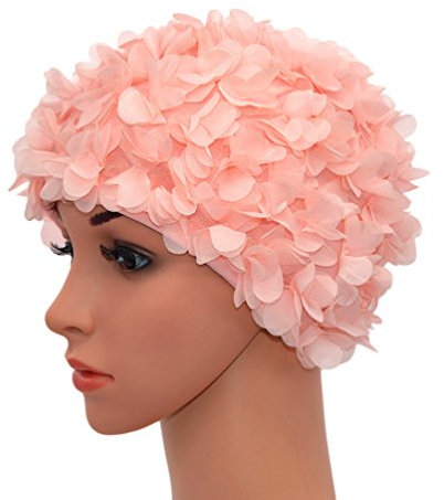 Medifier Badekappe mit Spitze, Vintage-Stil, Blumenmuster, Retro-Stil (Rose)