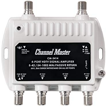 Channel Master Ultra Mini 4 - 4-Port TV Antenna Distribution Amplifier, 8dB gain, Compatible with Non-Amplified TV Antennas, Cable TV and Internet Modems, Increases Signal Strength, Indoor/Outdoor