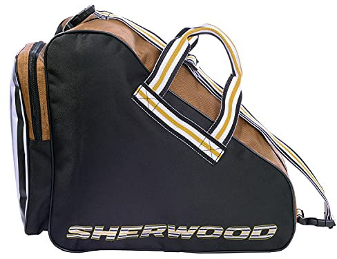 Sherwood - Skatebag Code Series I Schlittschuhtasche mit Henkeln I Eishockey-Bag mit Reisverschluss & praktischen Fächern I inkl. verstellbarem Trageriemen I schwarz-Gold, 42x15x37 cm