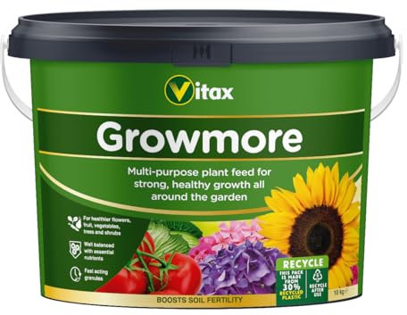 Vitax Growmore, General Purpose Fertiliser, Suitable For Fruit, Veg, Flowers And Lawn, Promotes Heavy Crops, Boosts Growth All Around The Garden-10Kg