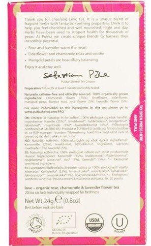 Pack of 5 x Pukka Herbal Teas Love Organic Rose Chamomile and Lavender Tea - Caffeine Free - 20 Bags
