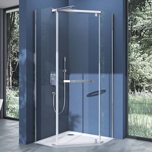 doporro Fünfeckdusche Duschkabine Rav08K 90x90x195 Duschabtrennung ESG-Sicherheitsglas Klarglas inkl. Easy-Clean-Beschichtung