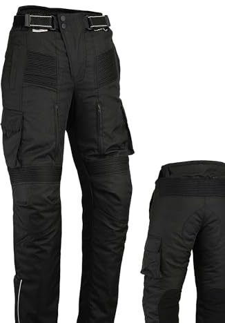 Bikers Gear Motorrad-Cargohose - Protektoren nach CE-1621-1 - Wasserdicht - Cordura & Spandex - Schwarz - L - W34/86cm L 32/81cm