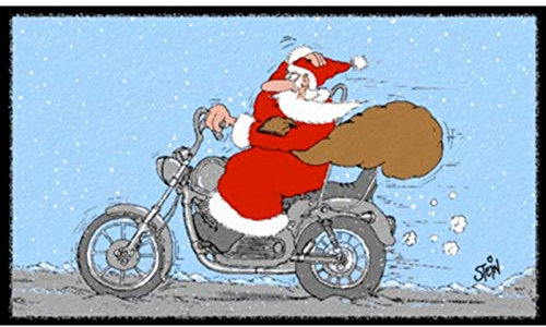 AS4HOME ULI Stein Türmatte Abtreter Weihnachtsmann auf Motorrad - lustiger Fußabstreifer mit Cartoon Lizenzmotiv - Fußmatte
