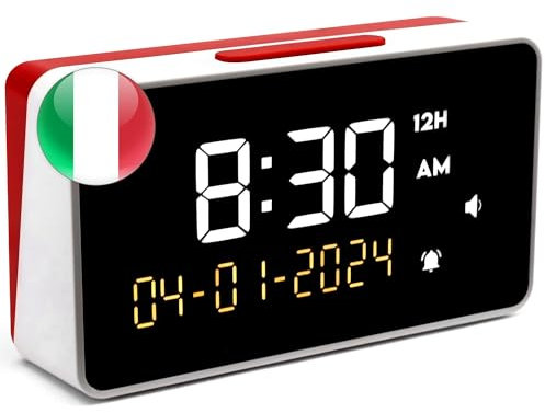 Top Life Sveglia Parlante - Volume Extra Alto - per Anziani, Ipovedenti, Ciechi, Malati di Alzheimer - Orologio a 12 o 24 ore - Sveglia con Cifre Grandi, Voce Italiana