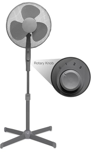 Knight 16 Pedestal Stand Fan With 3 Speed Rotary Knob, Extra Wide Cross Base, Oscillation & Tilting Head, 1.4m Height Adjustment, Quiet Operation Fan For Home, Bedroom & Kitchen - Matt Grey